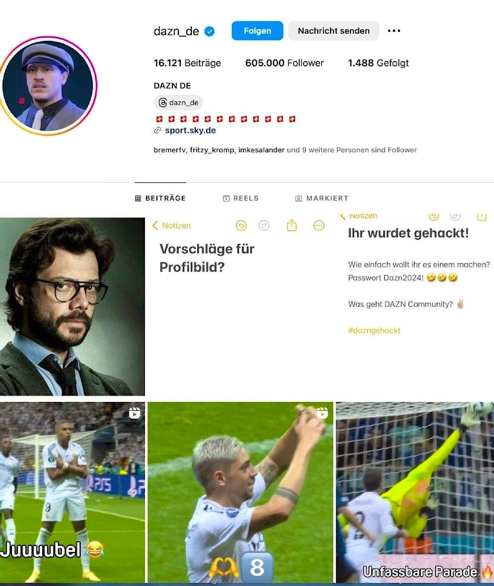 Screenshot des vermeintlich gehackten DAZN-Accounts.